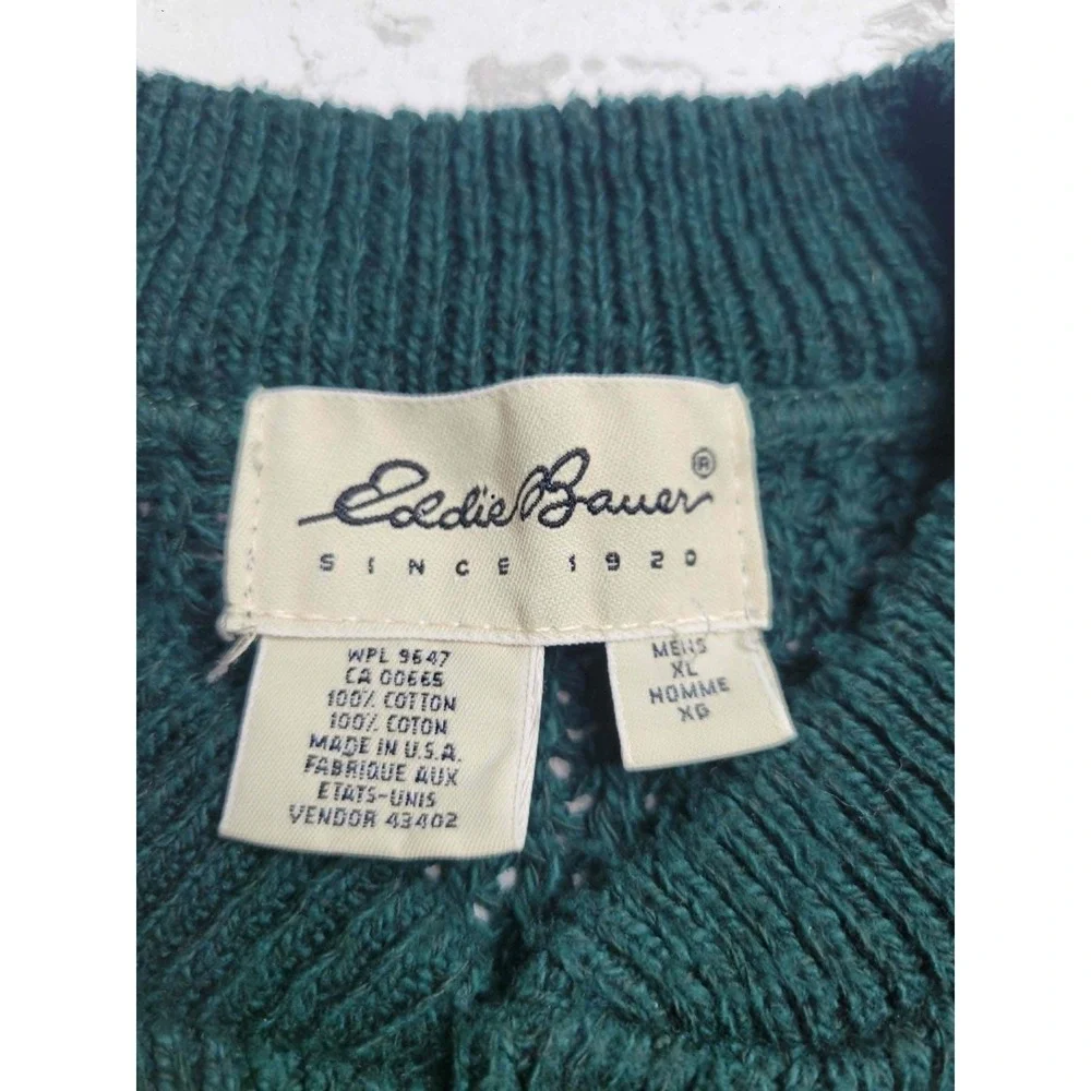 Vintage Eddie Bauer Sweater Mens XL Green Henley Fishermen Made In USA 90s